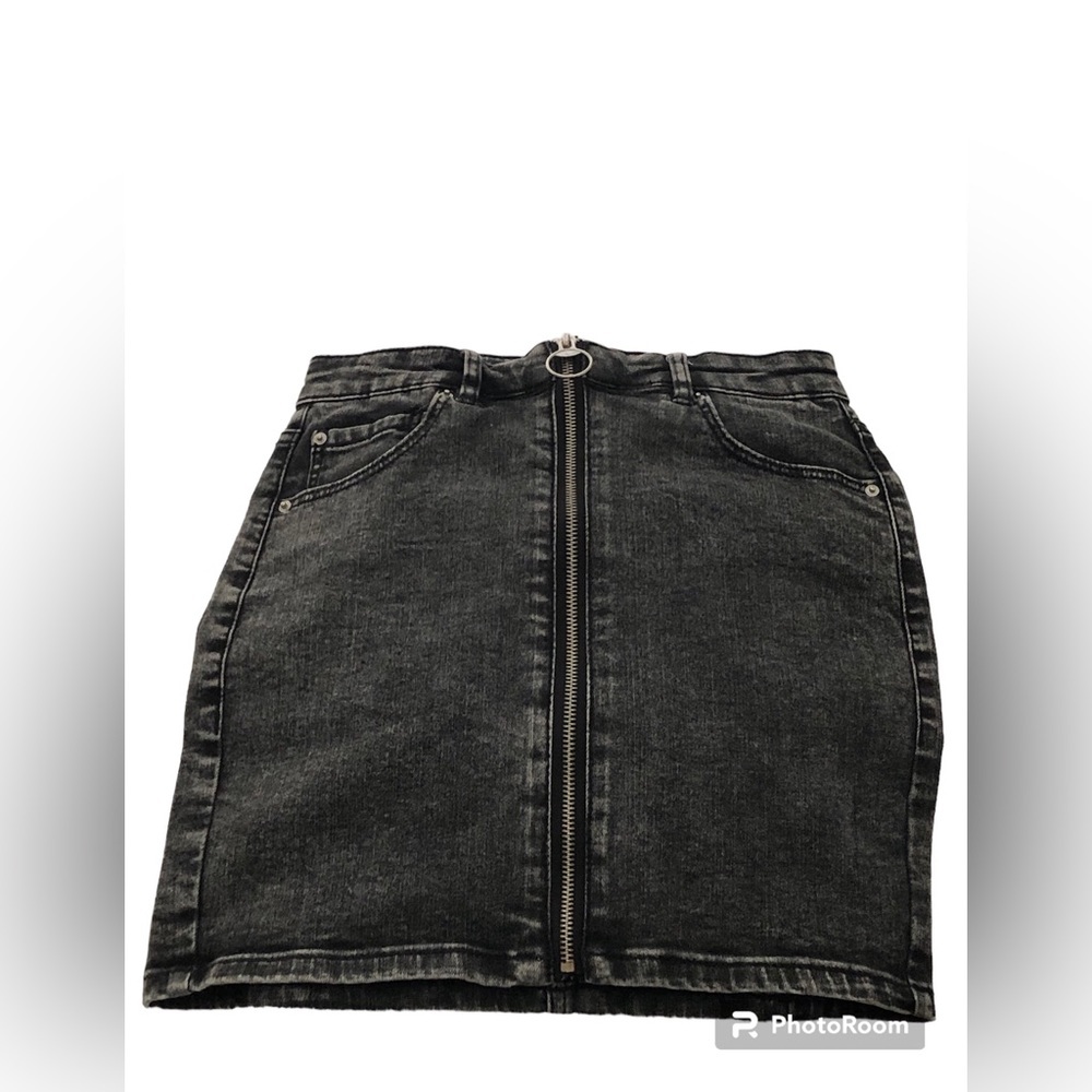 Black denim mini skirt